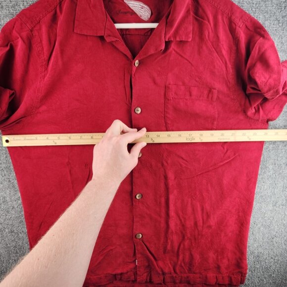 Tommy Bahama Red All Silk Floral Button Up Camp Shirt Large Pocket Hawaii - Picture 9 of 16